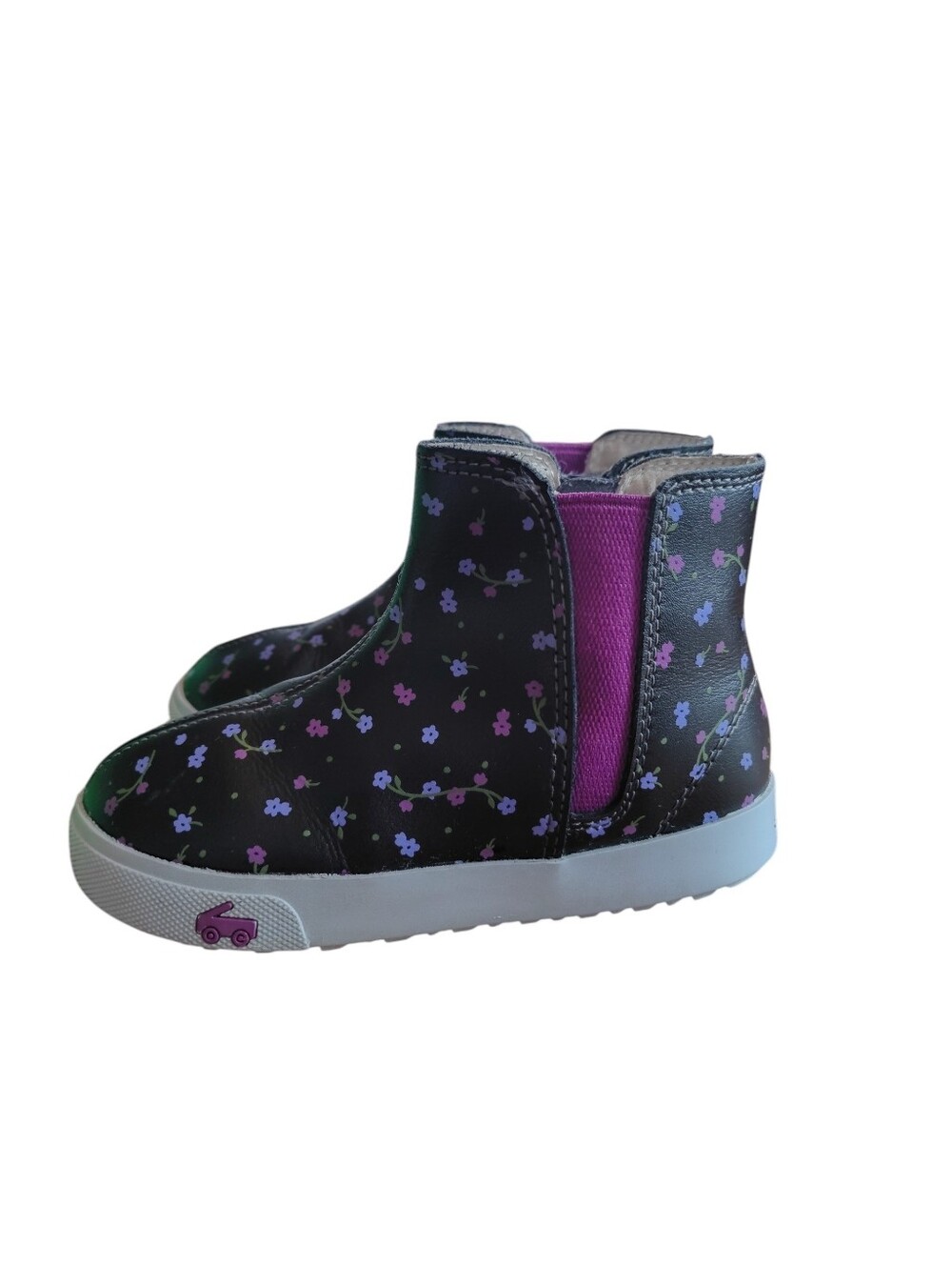 See Kai Run Keegan II Floral Slip-On Ankle Boots in Black and Purple